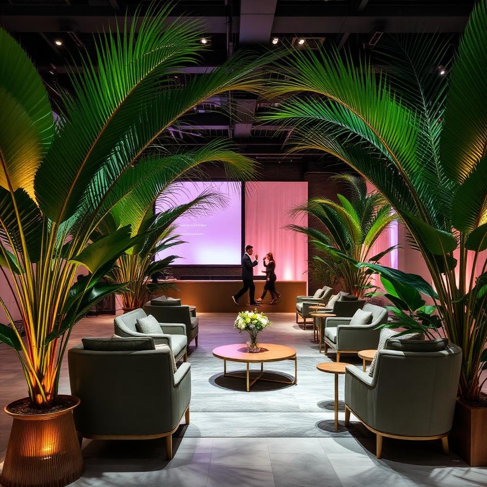 Lounge tropical para evento corporativo